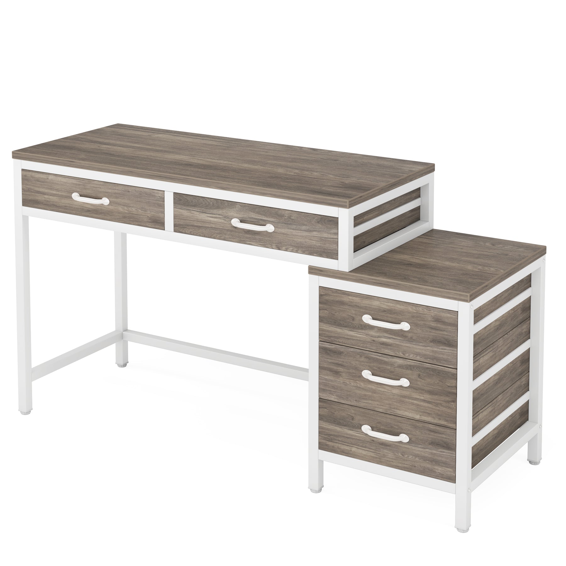 5-Drawer Computer Desk, Study Writing Table with Reversible Drawer Cabinet Tribesigns